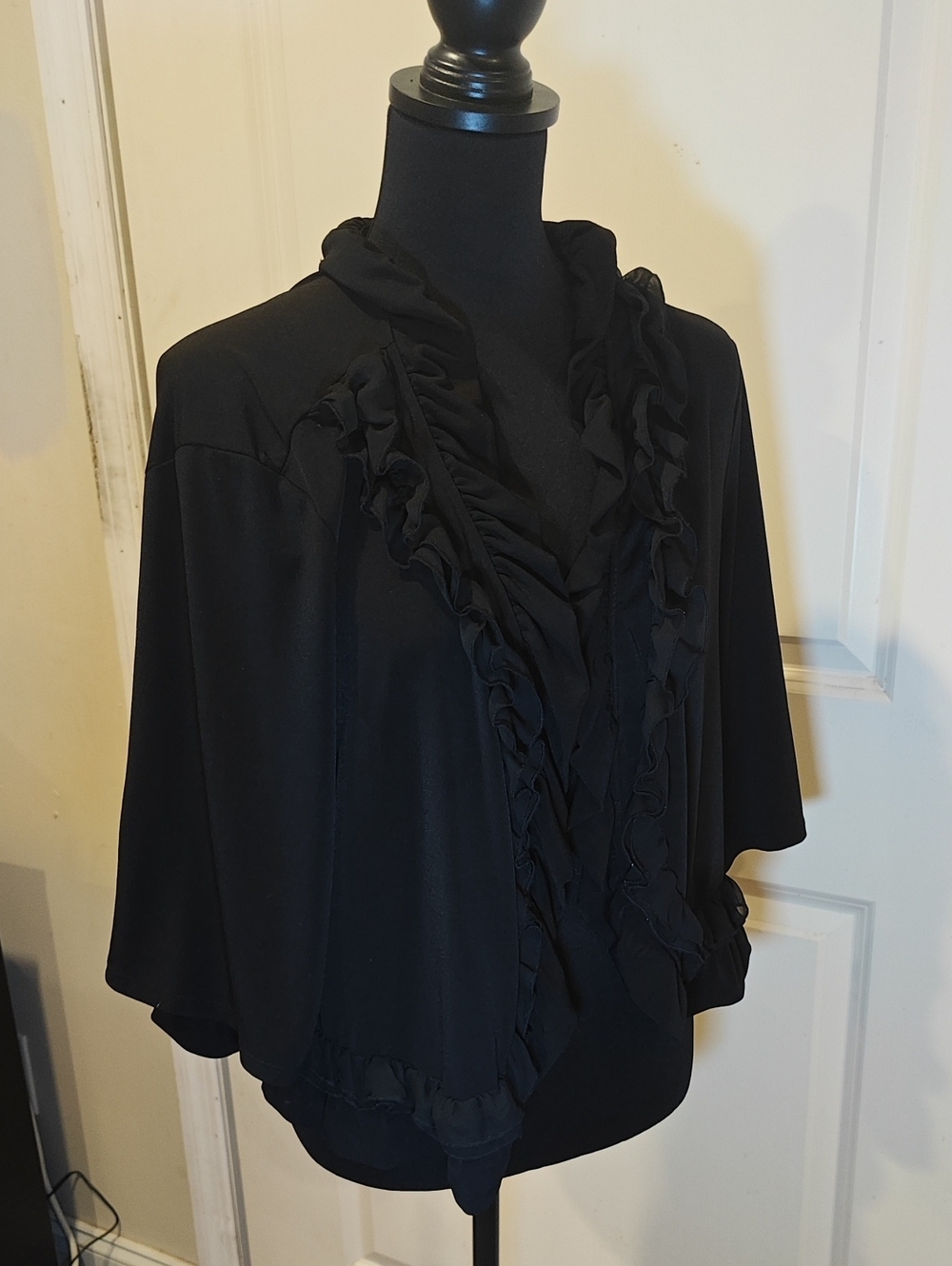 Glamour Black Ruffle-Trim Open-Front Shrug